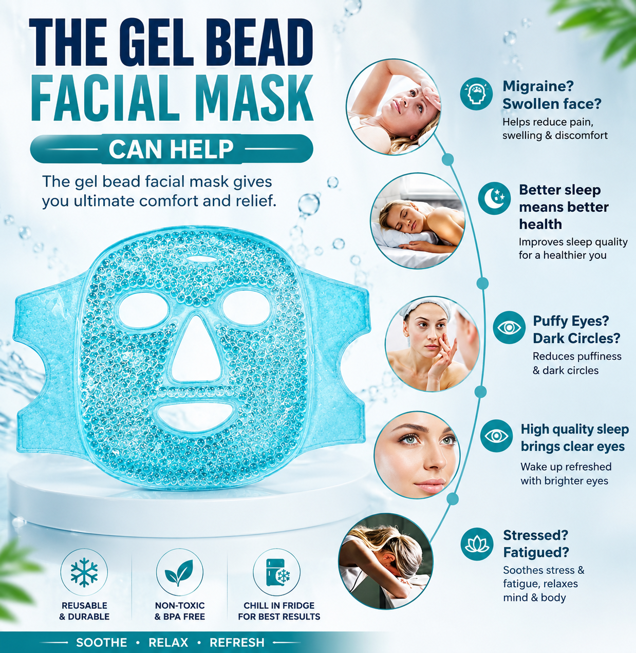 Reusable Cooling Gel Face Mask | Hot & Cold Therapy Ice Face Mask for Puffy Eyes, Migraine Relief, Skin Care & Facial Relaxation