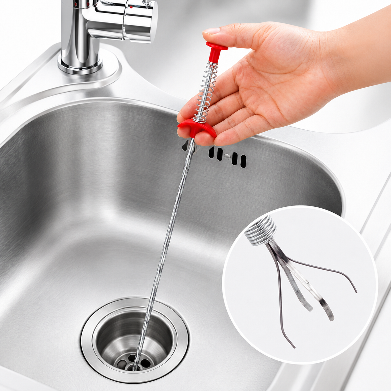 Premium Stainless Steel Drain Clog Remover Spring Tool | Flexible Sink & Pipe Hair Catcher Cleaner | Kitchen & Bathroom Drain Cleaning Tool