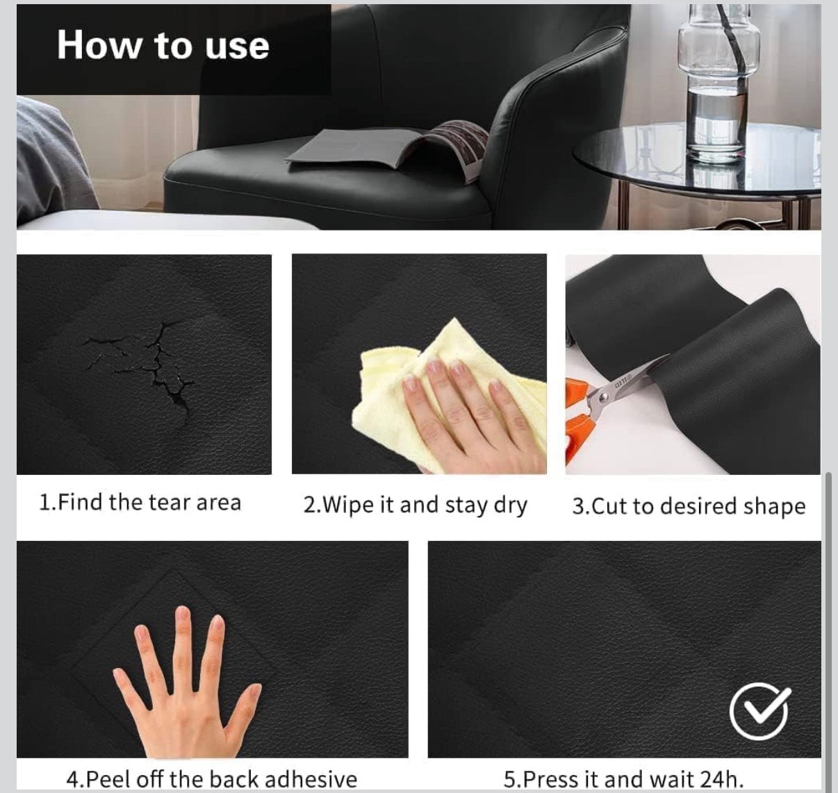 Premium Self-Adhesive Leather Repair Patch – Waterproof PU Leather Repair Tape for Sofa, Car Seats, Office Chairs, Furniture, Bags & Upholstery (Cut-to-Fit)