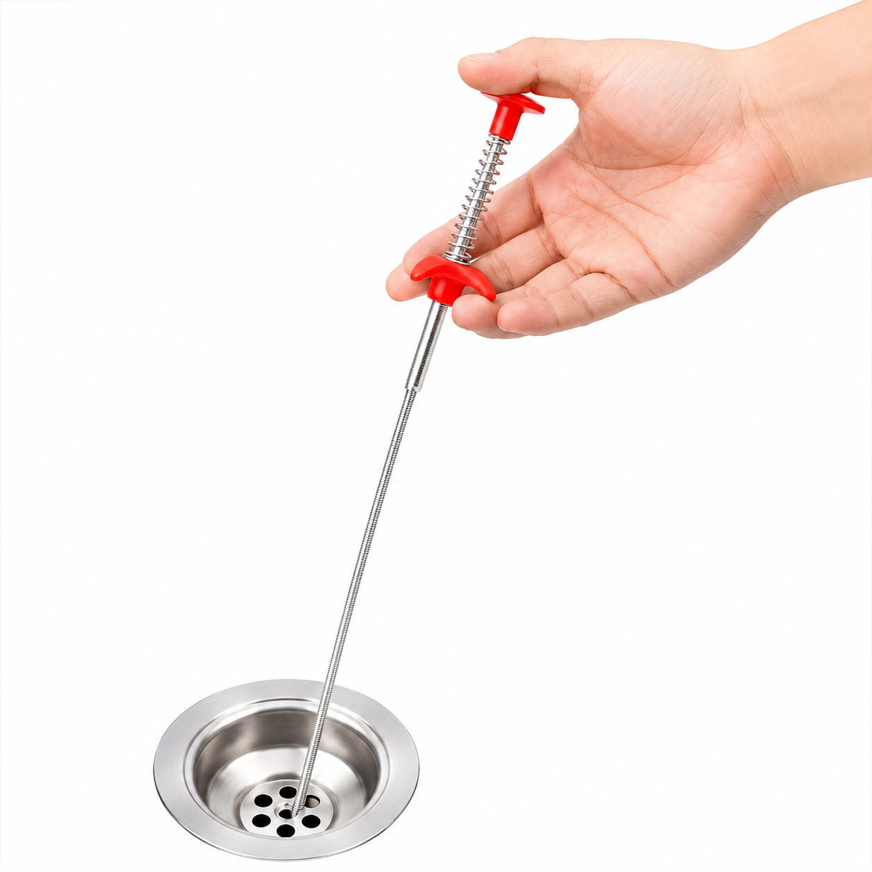 Premium Stainless Steel Drain Clog Remover Spring Tool | Flexible Sink & Pipe Hair Catcher Cleaner | Kitchen & Bathroom Drain Cleaning Tool