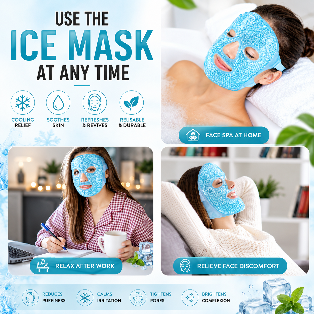 Reusable Cooling Gel Face Mask | Hot & Cold Therapy Ice Face Mask for Puffy Eyes, Migraine Relief, Skin Care & Facial Relaxation