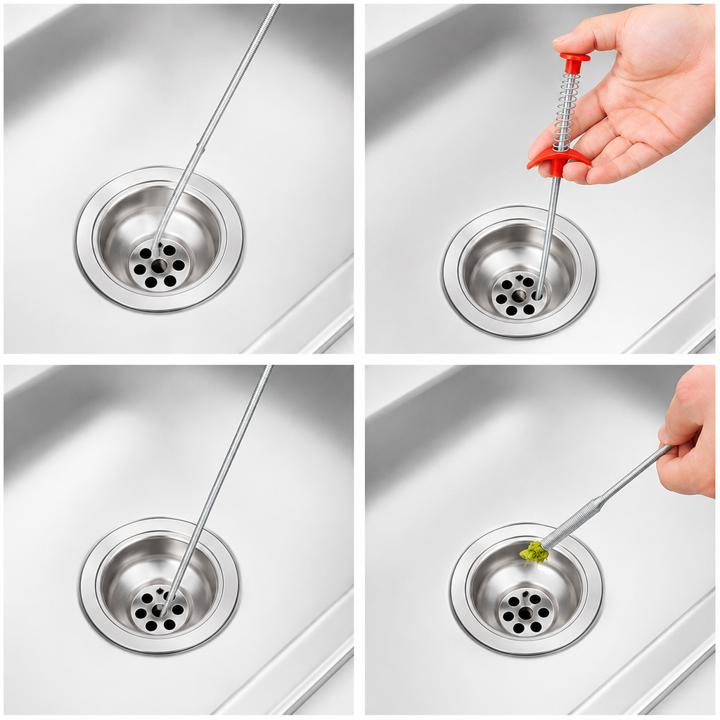 Premium Stainless Steel Drain Clog Remover Spring Tool | Flexible Sink & Pipe Hair Catcher Cleaner | Kitchen & Bathroom Drain Cleaning Tool