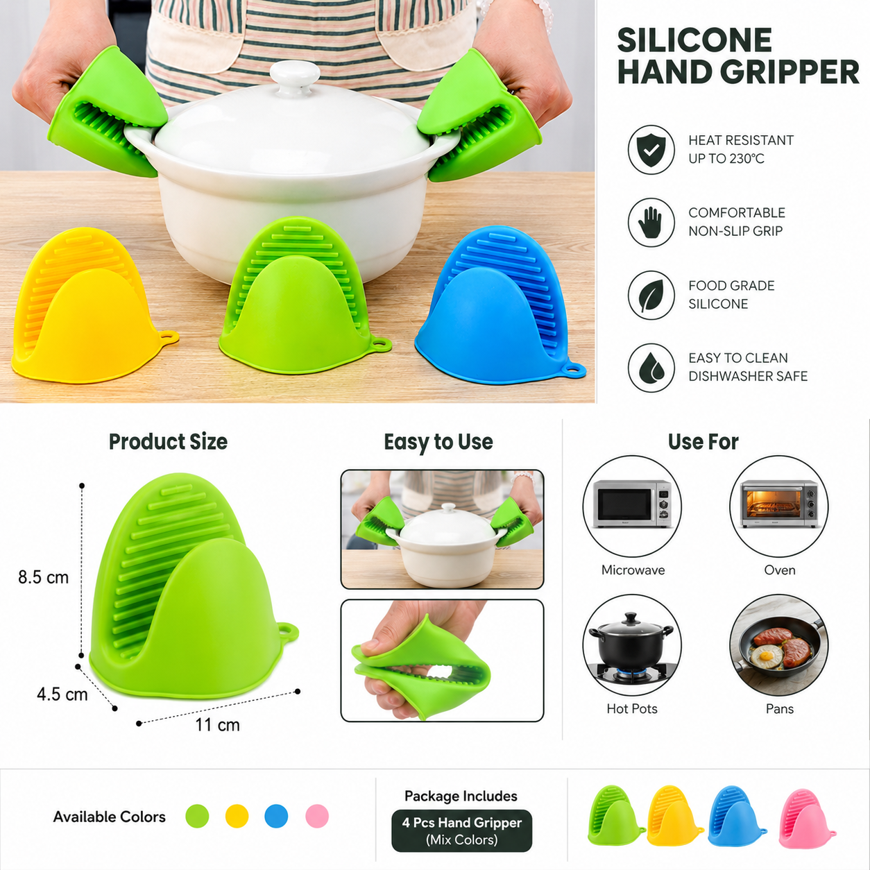 Premium Heat Resistant Silicone Mini Oven Mitts (Pack of 2) | Anti-Slip Pot Handle Grips | Kitchen Hot Pot & Pan Holder | Non-Slip Cooking Gloves