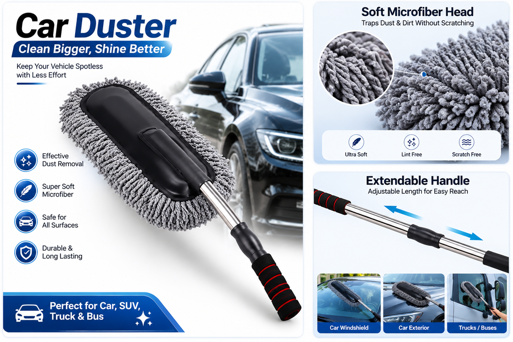 Premium Extendable Microfiber Car Duster – Soft Scratch-Free Car Cleaning Brush with Telescopic Handle for Car, SUV, Truck & Bike