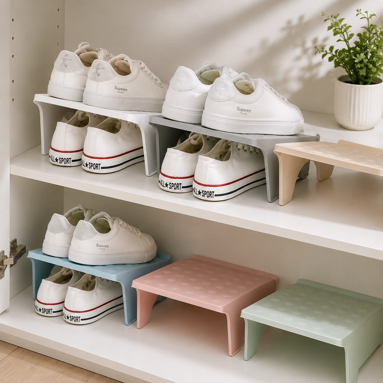 Space-Saving Shoe Organizer Shelf | Double Layer Shoe Storage Rack for Closet & Cabinet (Pack of 5)