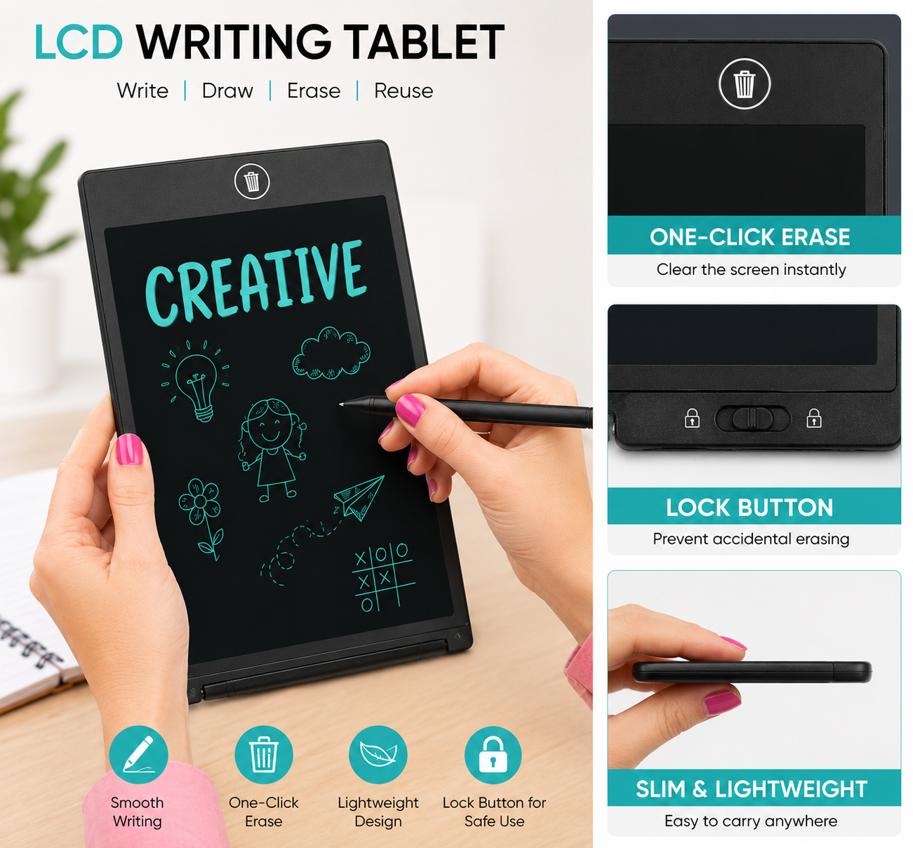 Premium LCD Writing Tablet for Kids & Adults | Reusable Digital Drawing & Writing Pad with Stylus | Eco-Friendly E-Writer Board