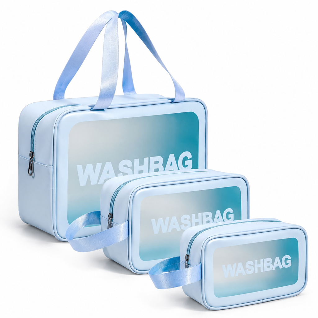 Premium 3-Piece Waterproof Travel Wash Bag Organizer Set | Cosmetic & Toiletry Storage Bags
