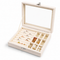 Luxury Velvet Jewellery Organizer Box with Transparent Lid | Multi-Compartment Ring, Earring & Necklace Storage Case